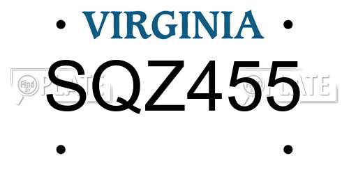 SQZ455 Virginia License Plate