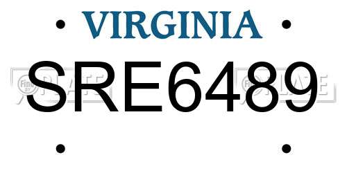 SRE6489 Virginia License Plate