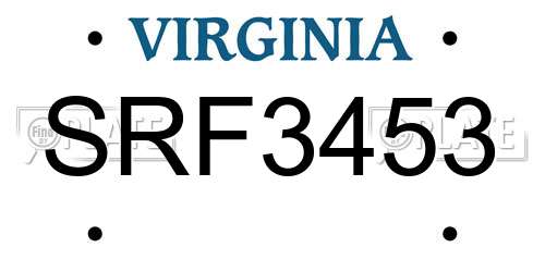 SRF3453 Virginia License Plate