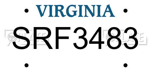 SRF3483 Virginia License Plate