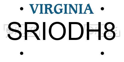 SRIODH8 Virginia License Plate