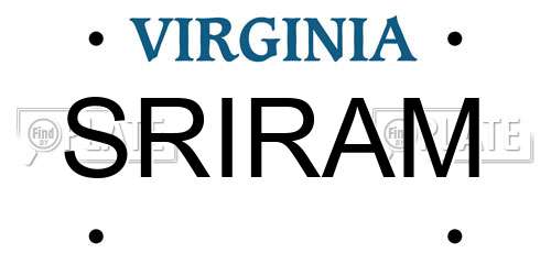 SRIRAM Virginia License Plate