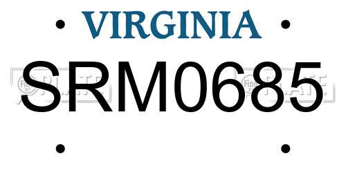 SRM0685 Virginia License Plate