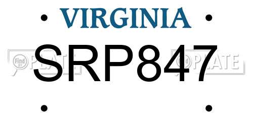 SRP847 Virginia License Plate