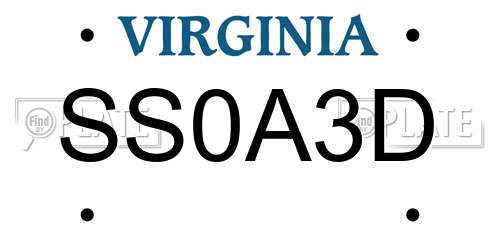 SS0A3D Virginia License Plate