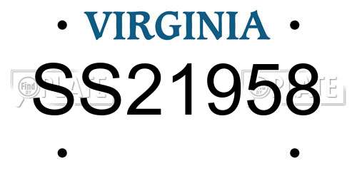 SS21958 Virginia License Plate