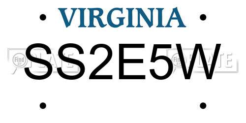 SS2E5W Virginia License Plate