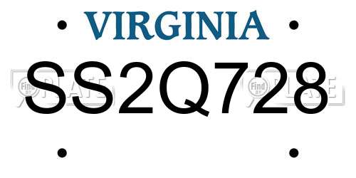 SS2Q728 Virginia License Plate