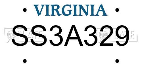 SS3A329 Virginia License Plate