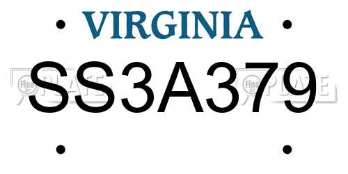 SS3A379 Virginia License Plate