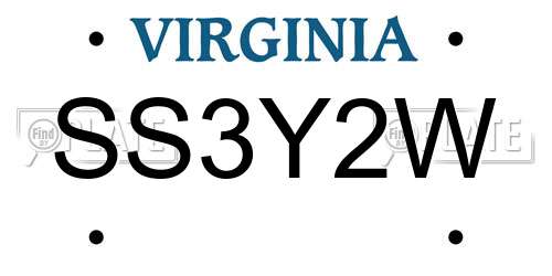 SS3Y2W Virginia License Plate