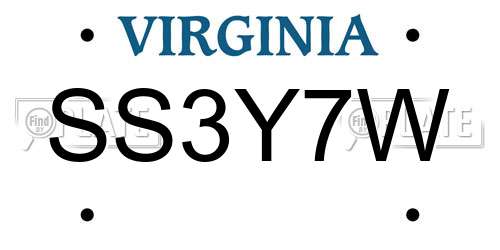 SS3Y7W Virginia License Plate