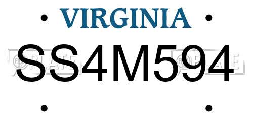 SS4M594 Virginia License Plate