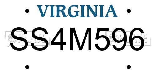 SS4M596 Virginia License Plate