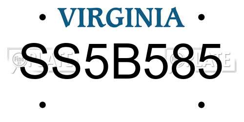SS5B585 Virginia License Plate