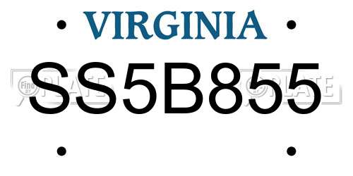 SS5B855 Virginia License Plate