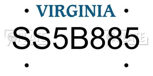 SS5B885 Virginia License Plate
