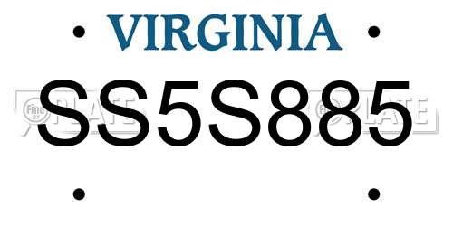 SS5S885 Virginia License Plate