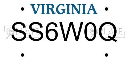 SS6W0Q Virginia License Plate