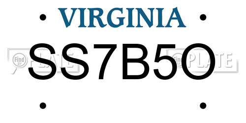 SS7B5O Virginia License Plate
