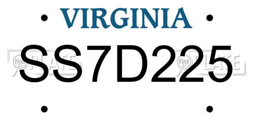 SS7D225 Virginia License Plate