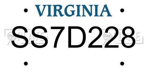 SS7D228 Virginia License Plate