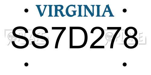 SS7D278 Virginia License Plate