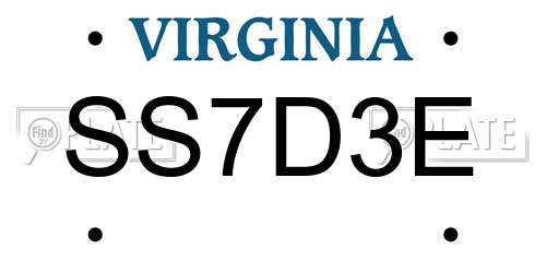 SS7D3E Virginia License Plate