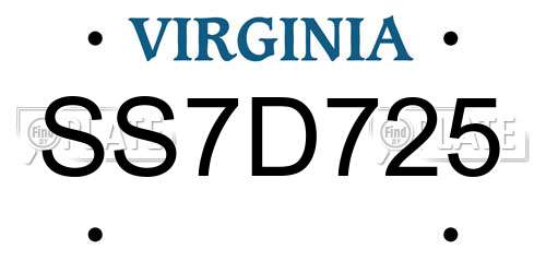 SS7D725 Virginia License Plate