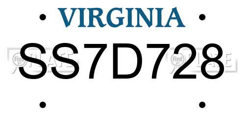 SS7D728 Virginia License Plate