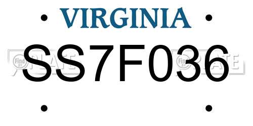 SS7F036 Virginia License Plate