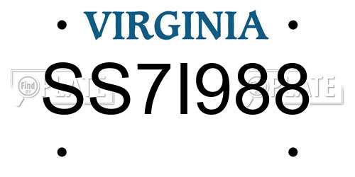 SS7I988 Virginia License Plate