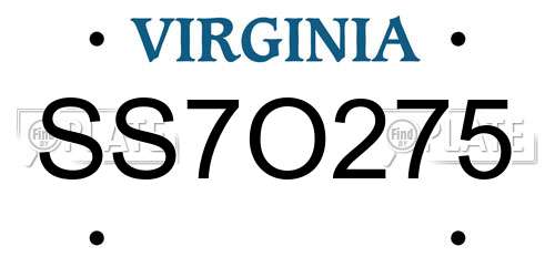 SS7O275 Virginia License Plate
