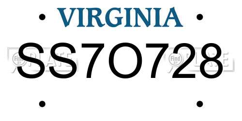 SS7O728 Virginia License Plate
