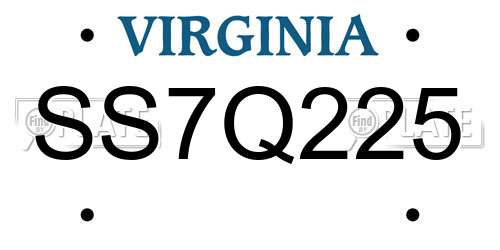 SS7Q225 Virginia License Plate