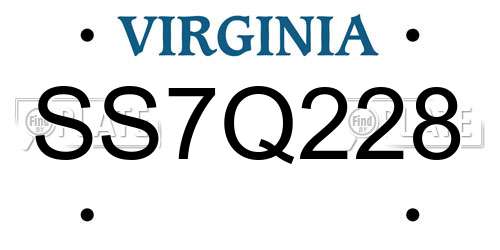 SS7Q228 Virginia License Plate