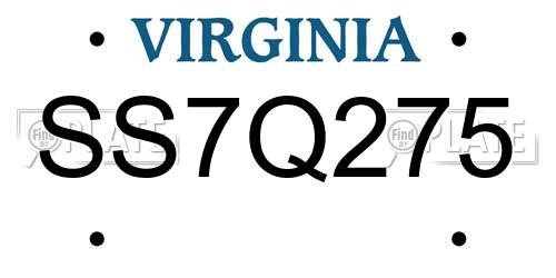 SS7Q275 Virginia License Plate