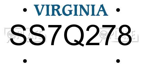 SS7Q278 Virginia License Plate