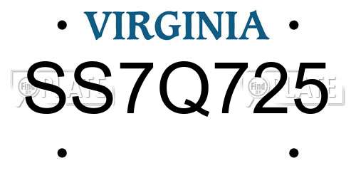 SS7Q725 Virginia License Plate