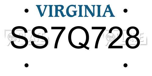 SS7Q728 Virginia License Plate