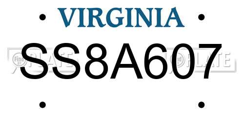 SS8A607 Virginia License Plate