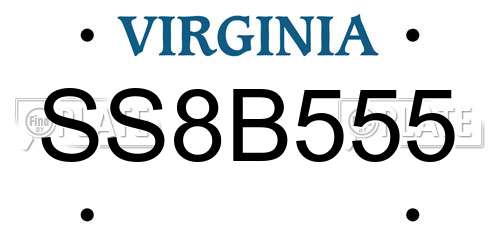 SS8B555 Virginia License Plate