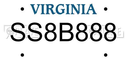 SS8B888 Virginia License Plate