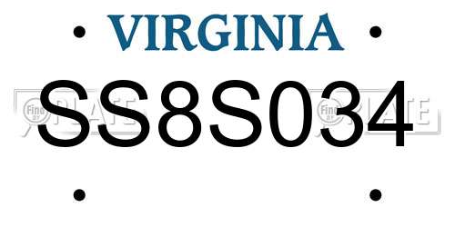 SS8S034 Virginia License Plate