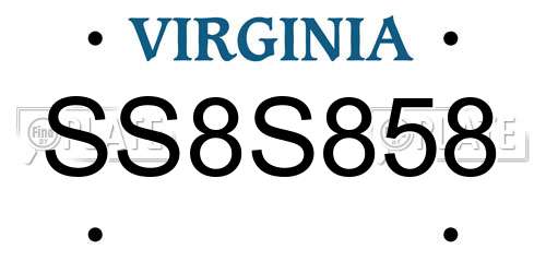 SS8S858 Virginia License Plate