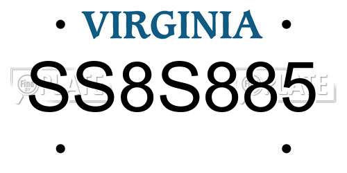 SS8S885 Virginia License Plate
