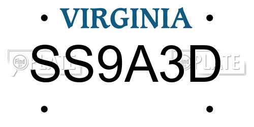 SS9A3D Virginia License Plate