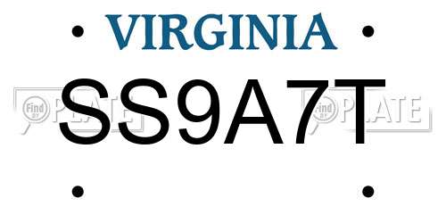 SS9A7T Virginia License Plate