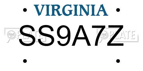 SS9A7Z Virginia License Plate