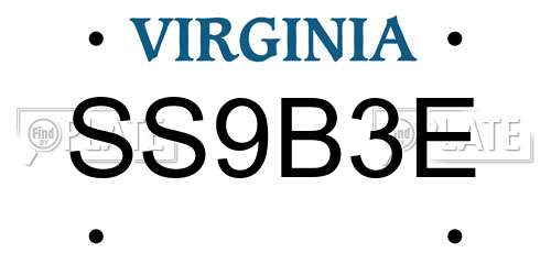 SS9B3E Virginia License Plate